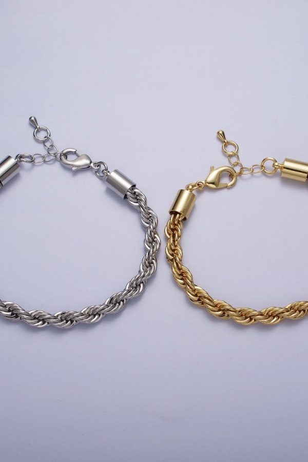 Bold Gold Twisted Rope Chain Bracelet Silver Chunky Rope Chain bracelet 6mm thickness | WA-1542 WA-1543 Clearance Pricing